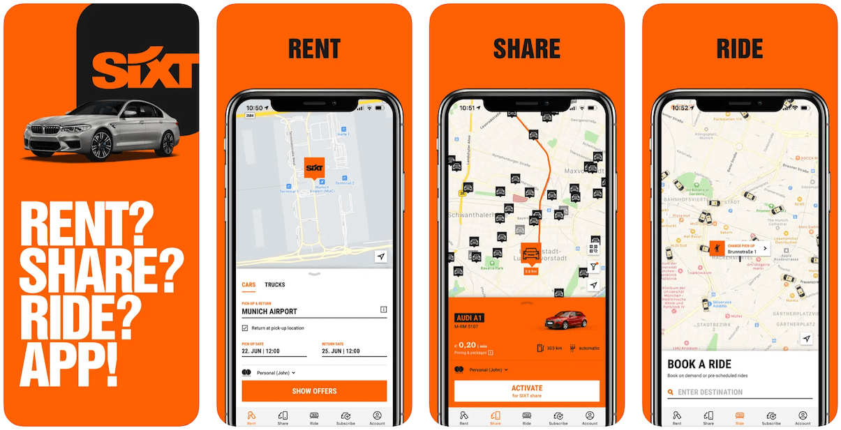 SIXT app, best places to rent a car