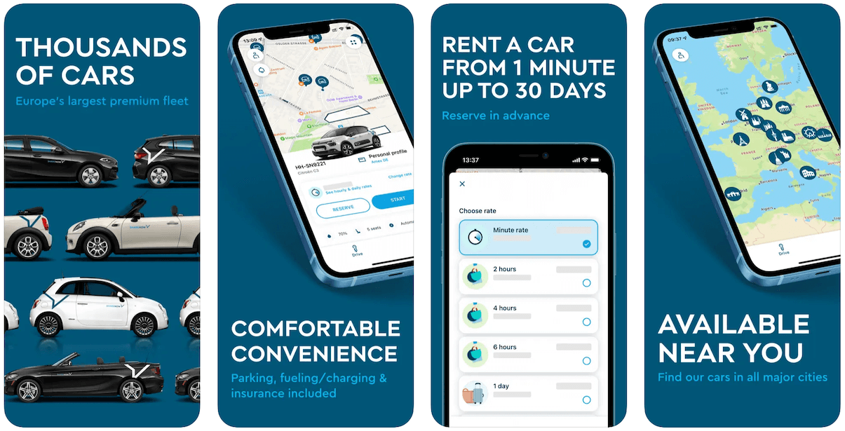 SHARE NOW app, cheap car rental sites